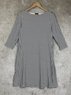 J Jill Wearever Dress Womens Small Black White 3/4 Sleeve Stretch Pullover
